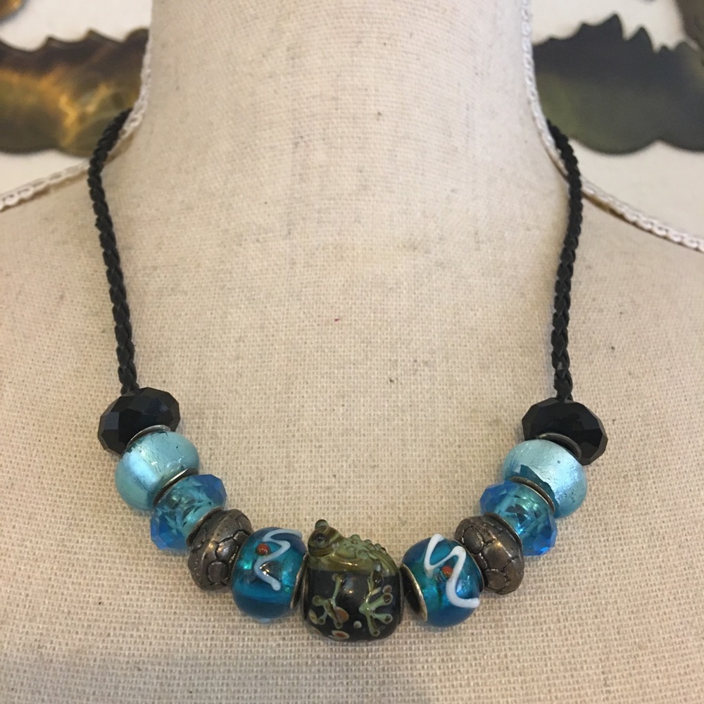 Pandora braided necklace w/non Pandora charms
